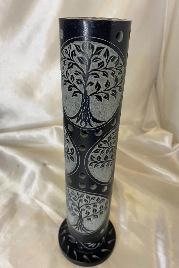 Yaşam Hayat Ağacı Hand Made El İşi Feng Shui Ejderha Yılı Doğal Obsidyen Taşı Çubuk Konik Tütsülük kule - Resim 4