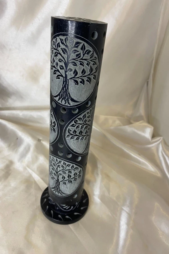 Yaşam Hayat Ağacı Hand Made El İşi Feng Shui Ejderha Yılı Doğal Obsidyen Taşı Çubuk Konik Tütsülük kule - Resim 5