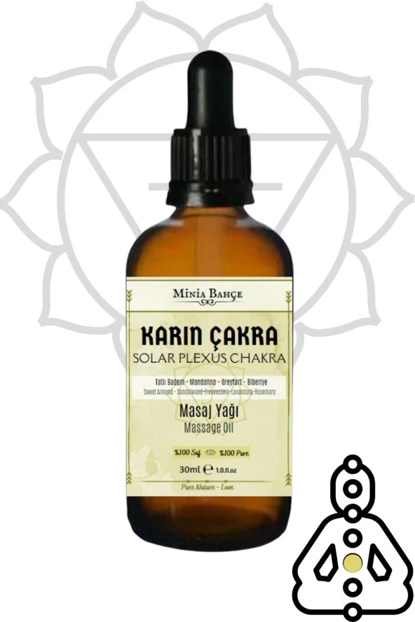 Karın Çakra Masaj Yağı, Solar Plexus Chakra, 30ml, %100 Saf