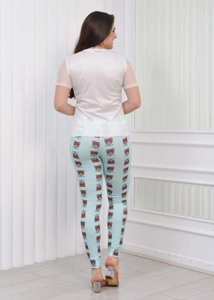 Kolu Dantelli Kadın Tişört Pantolon Pijama Takımı 1082 - 10