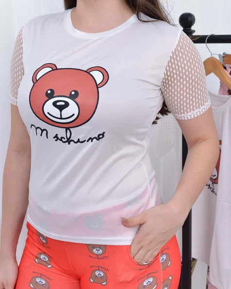 Kolu Dantelli Kadın Tişört Pantolon Pijama Takımı 1082 - 6