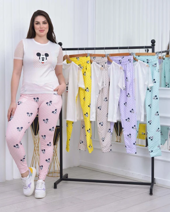 Kolu Dantell Kadın Tişört Pantolon Pijama Takımı 1080