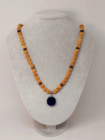 Sodalit Taşlı Rudraksha Tohum Kolye Dolama Bileklik 8mm (49728) - Resim 4