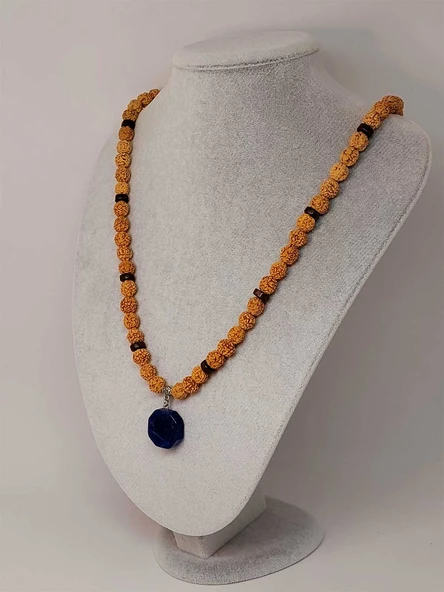 Sodalit Taşlı Rudraksha Tohum Kolye Dolama Bileklik 8mm (49728) - Resim 3