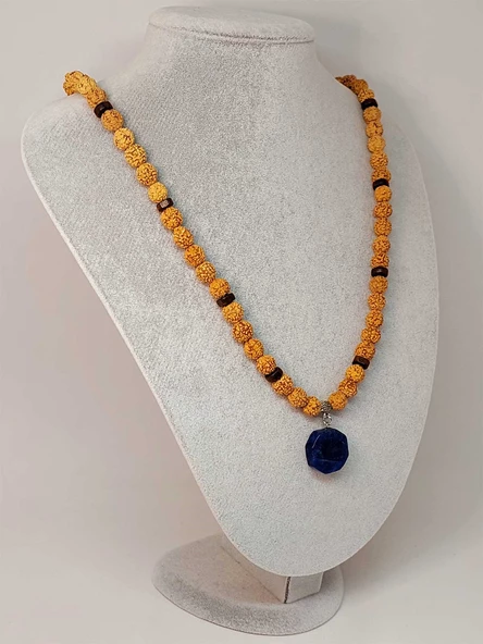 Sodalit Taşlı Rudraksha Tohum Kolye Dolama Bileklik 8mm (49728) - Resim 2