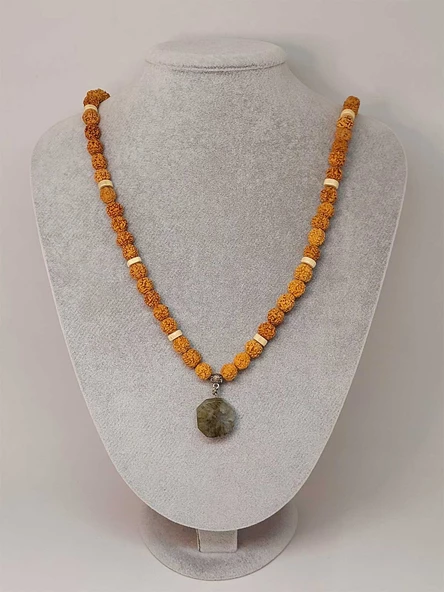 Labradorit Taşlı Rudraksha Tohum Kolye Dolama Bileklik 8mm (49730) - Resim 4