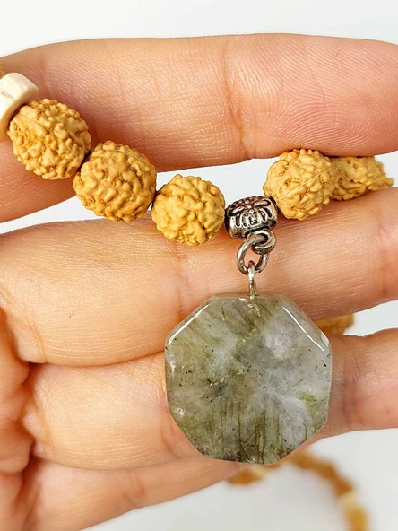 Labradorit Taşlı Rudraksha Tohum Kolye Dolama Bileklik 8mm (49730) - Resim 5