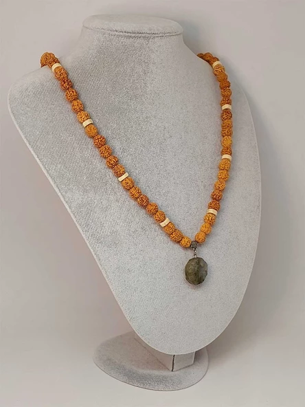 Labradorit Taşlı Rudraksha Tohum Kolye Dolama Bileklik 8mm (49730) - Resim 2