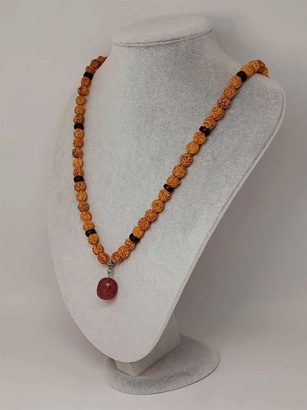 Çilek Kuvars Taşlı Rudraksha Tohum Kolye Dolama Bileklik 8mm (49724) - 3