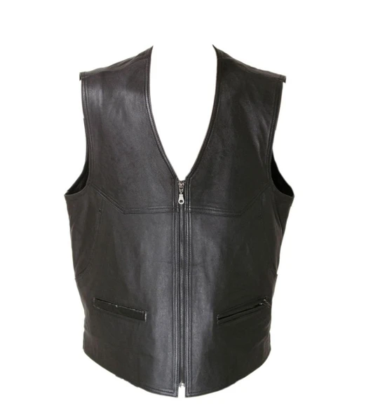 Fermuarlı Deri Yelek - 10