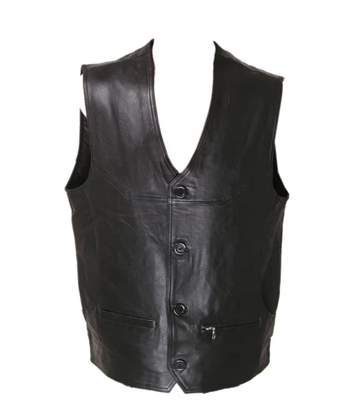 Önü Düğmeli Deri Yelek - 6