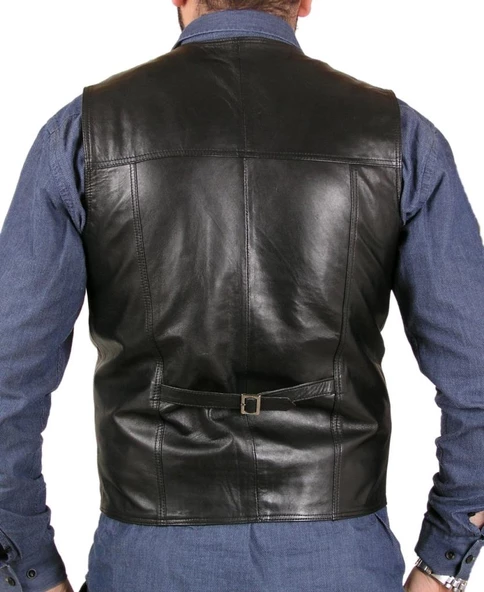 Spor Kesim Siyah Deri Yelek - 9