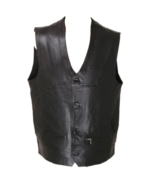 Önü Düğmeli Deri Yelek - 12