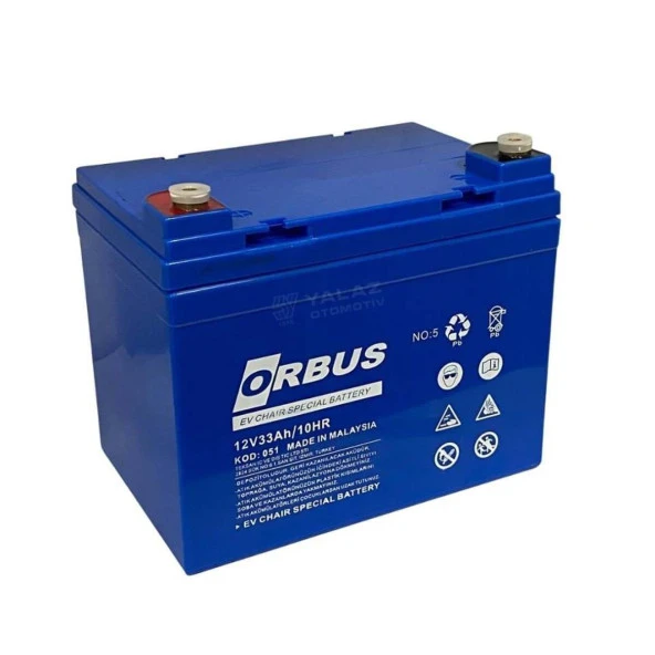 Orbus 12V 33 Ah Engelli Araç Aküsü Jel (195-130-155) (11 Kg) Tse'Li