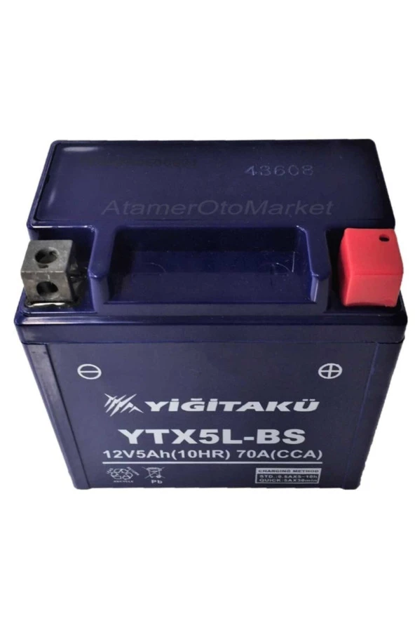 Yiğit Akü 12 Volt 5 -Ytx5L-2023/5 Üretim Ah-Amper Motosiklet Aküsü