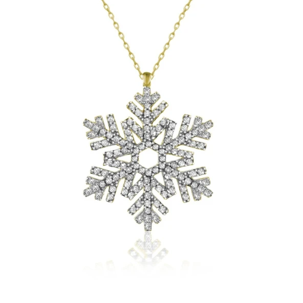 Beyaz Taşlı Altın Renkli Kar Tanesi Modeli 925 Ayar Kolye - 7