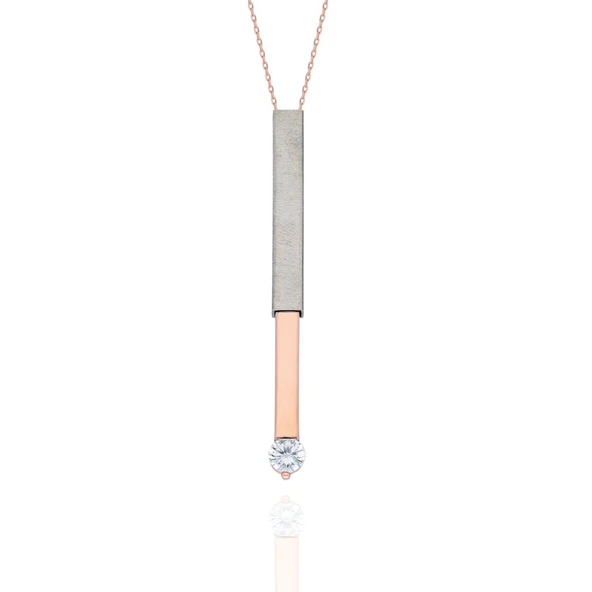 Ucu Taşlı Düz Model 925 Ayar Kolye - 6
