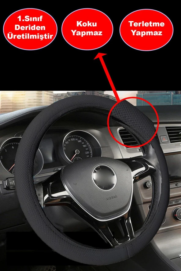 NiCe Shop Premium Lüks Geçmeli Direksiyon Kılıfı Kokusuz 38-40 Cm, Bej Suni Deri, Geçmeli Direksiyon Kılıfı - 3