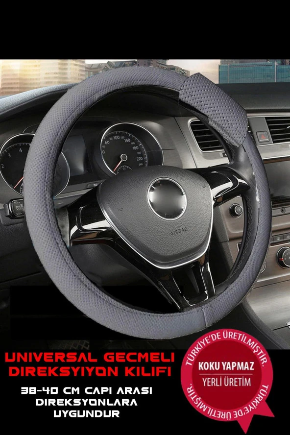 NiCe Shop Premium Lüks Geçmeli Direksiyon Kılıfı Kokusuz 38-40 Cm, Bej Suni Deri, Geçmeli Direksiyon Kılıfı - 1