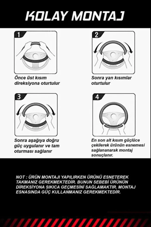 NiCe Shop Premium Lüks Geçmeli Direksiyon Kılıfı Kokusuz 38-40 Cm, Bej Suni Deri, Geçmeli Direksiyon Kılıfı - 2
