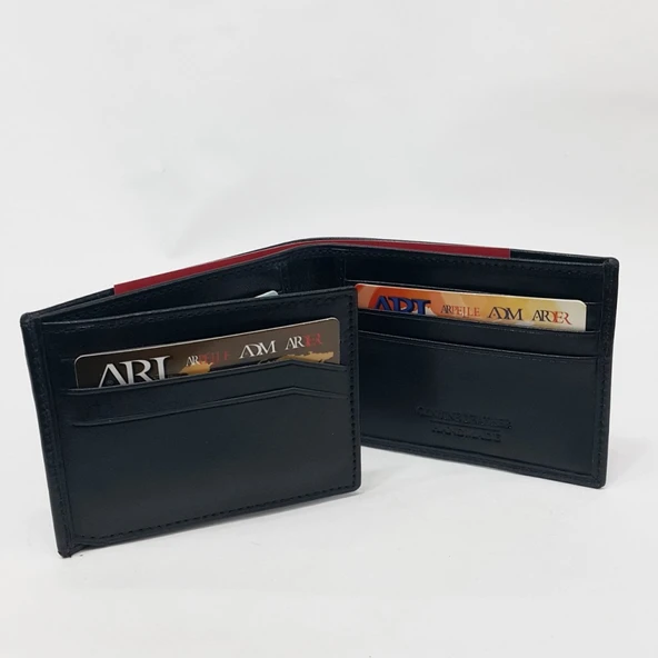 Siyah-Taba Renkte Kartlık, Kimlik Ve Ehliyet Bölmeli Yatay Model Deri Cüzdan - 12
