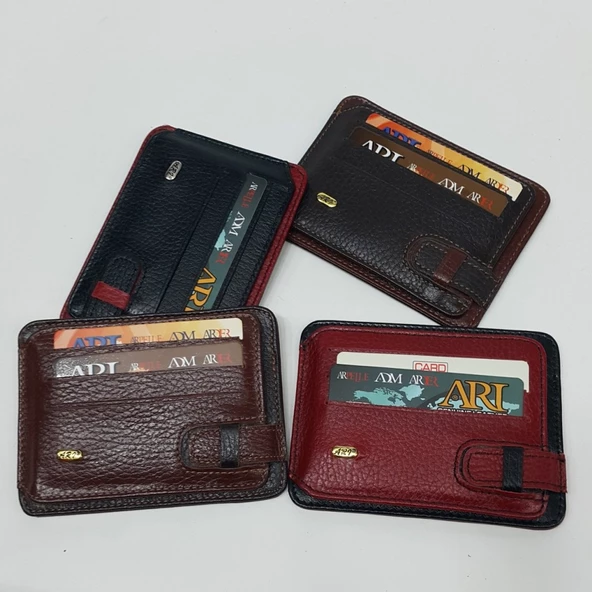 Siyah-Taba-Kahve-Kırmızı Karışık Renkte Yatay Model Hakiki Deri Kemerli Kartlık - 12