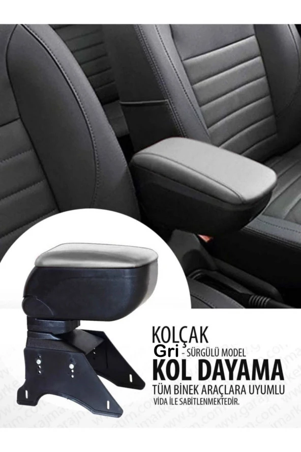 NiCe Shop Sürgülü Kol Dayama Kolçak Her Araca Uygun Oto Kolçak Universal - Gri