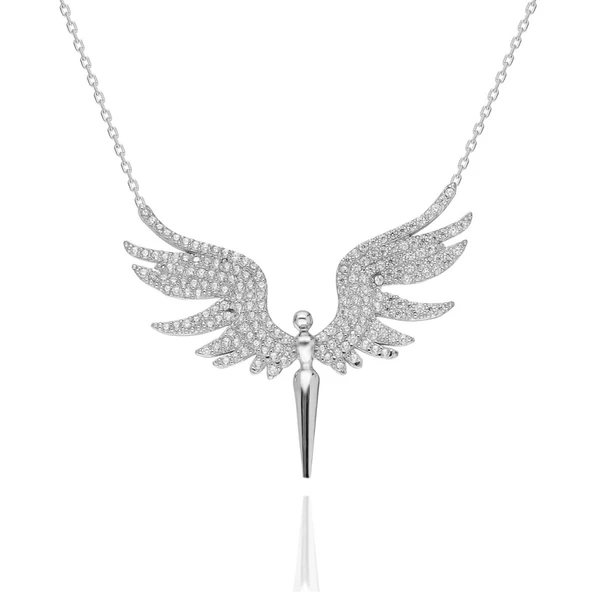 Beyaz Melek Tasarım Gümüş Bayan Kolye - 5