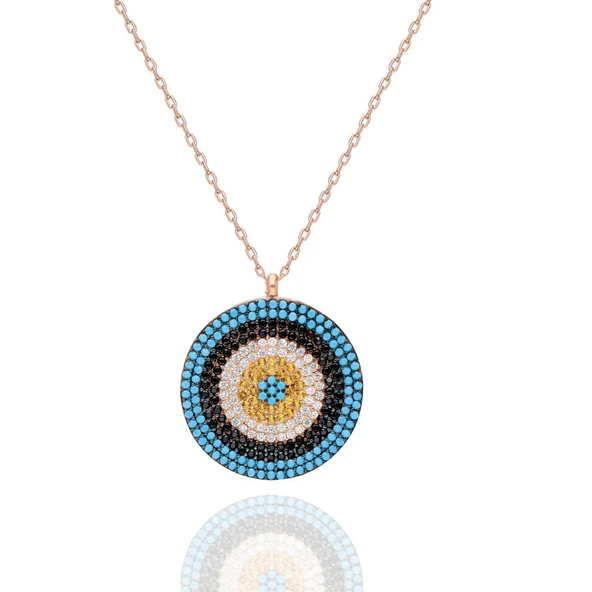 Taşlı Büyük Nazar Boncuğu Bayan Gümüş Kolye - 7