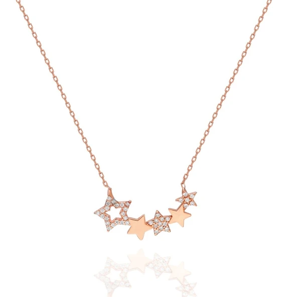 Dizili Yıldızlar Tasarımlı Bayan Gümüş Kolye - 6