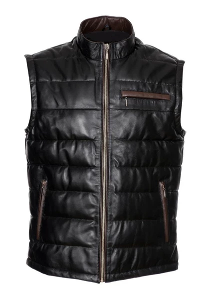 Hakim Yaka Deri Yelek Yandan Fermuarlı cepli - 8