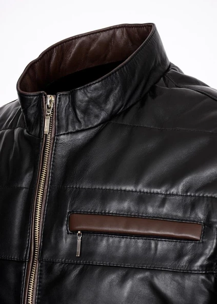 Hakim Yaka Deri Yelek Yandan Fermuarlı cepli - 10