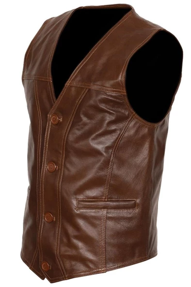 Kahverengi Spor Erkek Deri Yelek - 2