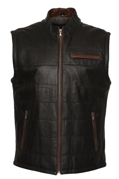 Hakim Yaka Deri Yelek Yandan Fermuarlı cepli