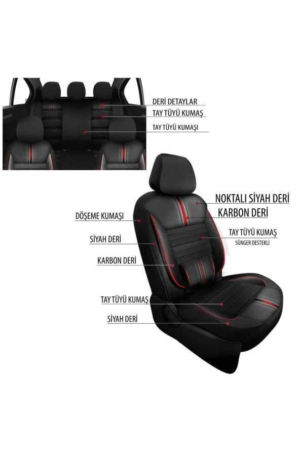 NiCe Shop Renault R12 Uyumlu Koltuk Kılıfı Titan Serisi Deri - Kırmızı