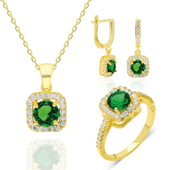 Yeşil Zirkon Taşlı Gümüş Bayan Takı Seti - 6