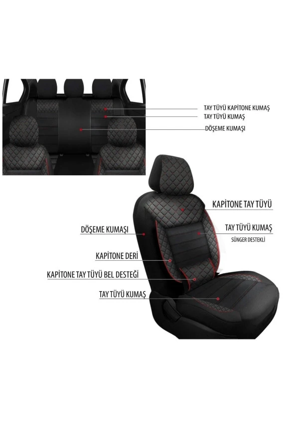 NiCe Shop Volkswagen Tiguan 2008-2013 Uyumlu Koltuk Kılıfı Golem Serisi - Kırmızı - 5
