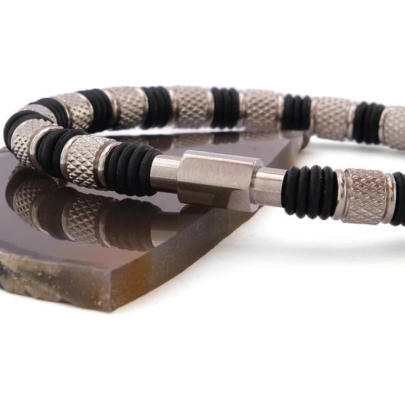 316L Çelik Siyah Erkek Spor Kelepçe Bileklik EBLK-448 - Resim 4