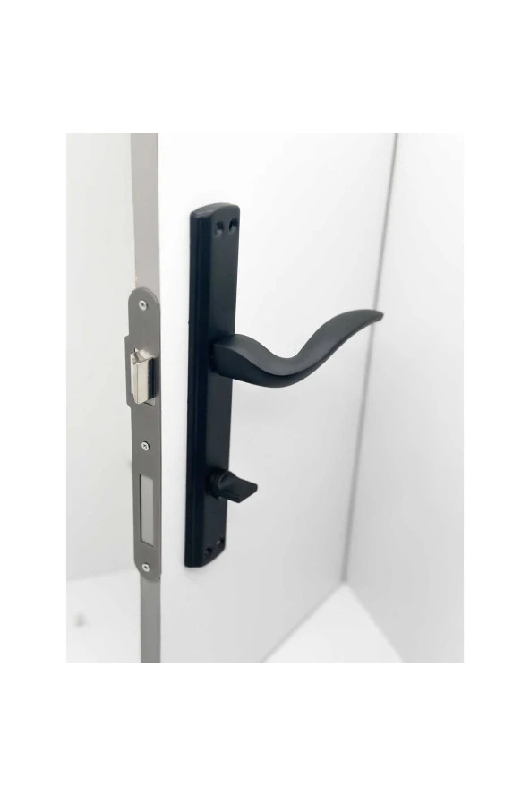 Trim Mat Siyah Lüx Aynalı Wc Banyo Kapı Kolu Sağ Basar 2 Takım - Resim 5