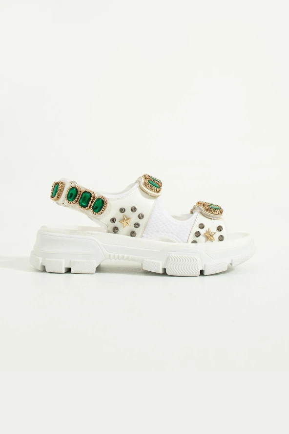 Midas Beyaz-Yeşil Cilt Kadın Sandalet