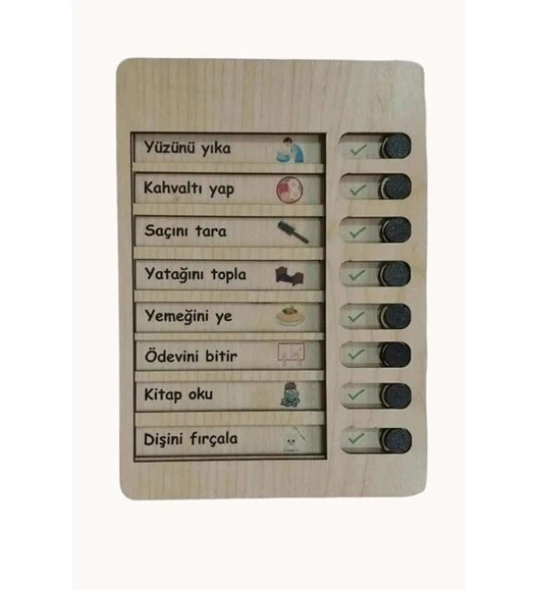 Ahşap Çocuk Günlük Rutin Checklist Kontrol Listesi