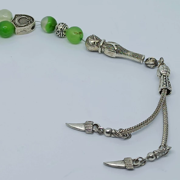 Doğal YEŞİL AKİK JADE YEŞİM Taşlı Tespih - El Yapımı Koleksiyonluk Parça - 3