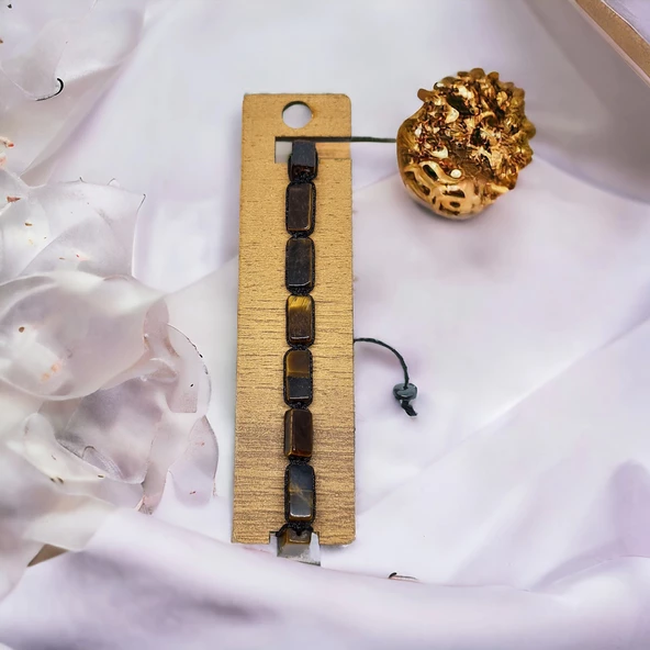 Doğal Kaplan Gözü Taşlı Unisex Kadın/Erkek Bileklik - 3
