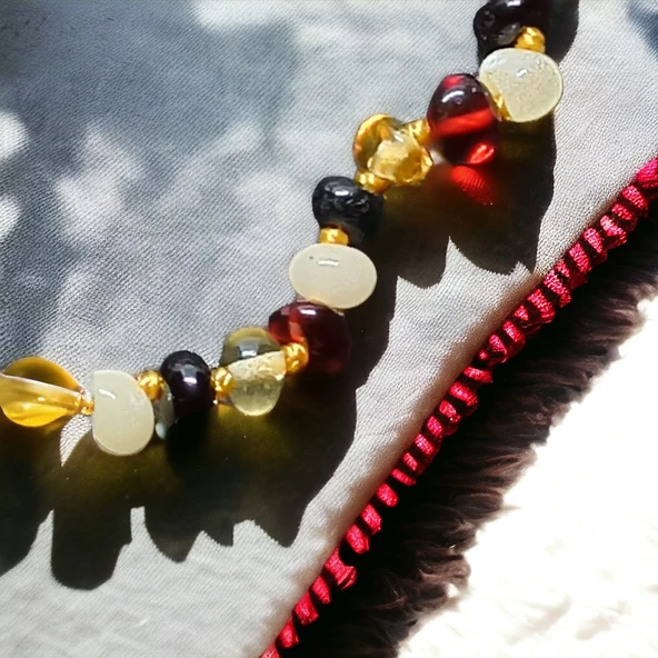 Karışık Renkli Kehribar Bebek Kolyesi - 3