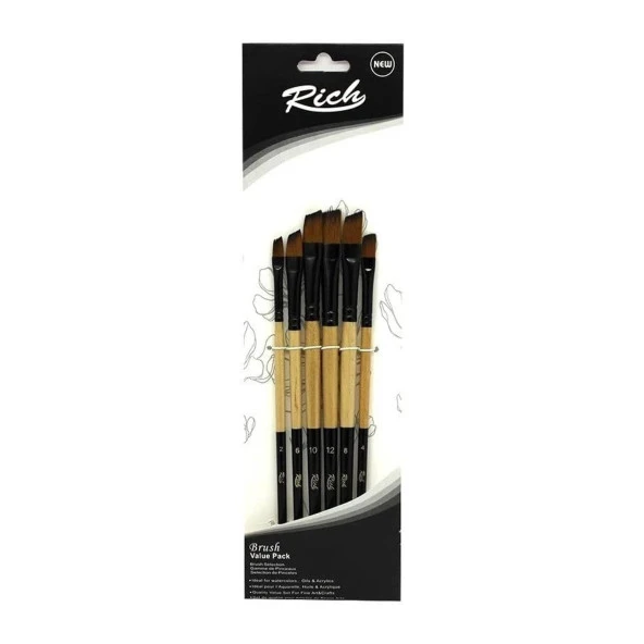 Rich Sentetik Yan Kesik Fırça Seti 6 lı (Set: 4) (11219)