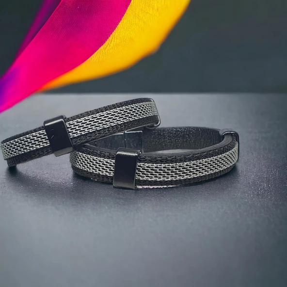 Deri Erkek Bilekliği - Manyetik Mıknatıs Klipsli ürün görseli