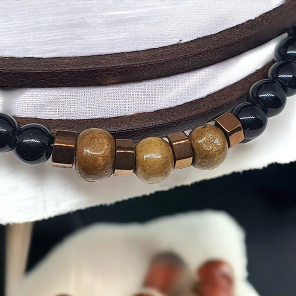 Deri Erkek Bilekliği - Manyetik Mıknatıs Klipsli - Resim 2