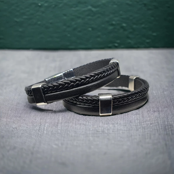 Deri Erkek Bilekliği - Manyetik Mıknatıs Klipsli ürün görseli