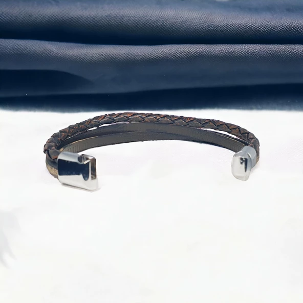 Deri Erkek Bilekliği - Manyetik Mıknatıs Klipsli - Resim 2