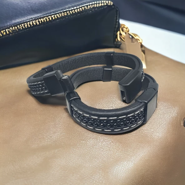 Deri Erkek Bilekliği - Manyetik Mıknatıs Klipsli - Resim 2